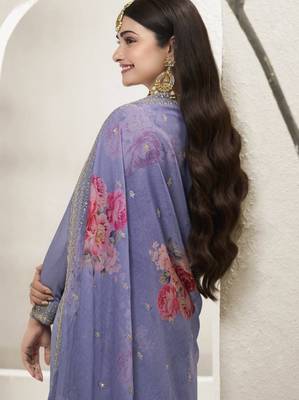 Lavender viscose semi stitched suit with embroidery & sequence work 3