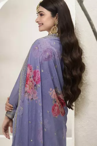 Lavender viscose semi stitched suit with embroidery & sequence work