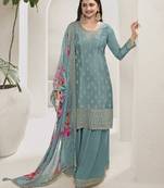 Sky viscose semi stitched suit with embroidery & sequence work