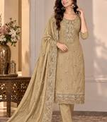 Beige chiffon semi stitched suit with embroidery & sequence work