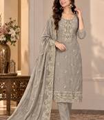 Grey chiffon semi stitched suit with embroidery & sequence work