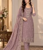Mauve chiffon semi stitched suit with embroidery & sequence work