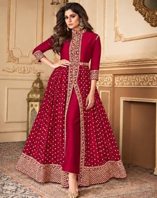 Rani georgette semi stitched suit with embroidery & stone work 1