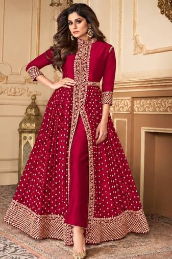 Rani georgette semi stitched suit with embroidery & stone work