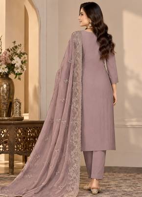 Mauve chiffon semi stitched suit with embroidery & sequence work 2