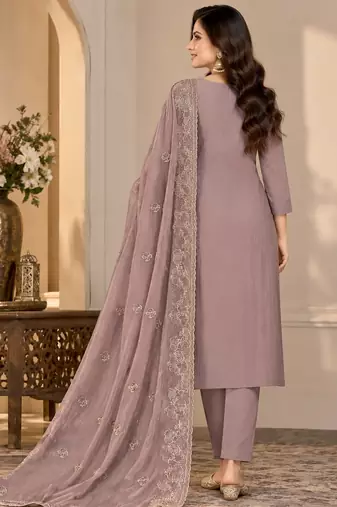 Mauve chiffon semi stitched suit with embroidery & sequence work