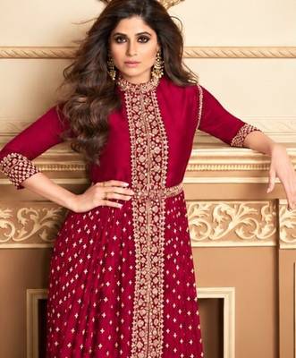 Rani georgette semi stitched suit with embroidery & stone work 2