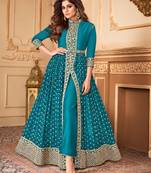 Sky georgette semi stitched suit with embroidery & stone work