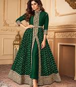 Dark  green georgette semi stitched suit with embroidery & stone work
