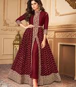 Maroon georgette semi stitched suit with embroidery & stone work