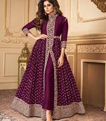 Wine georgette semi stitched suit with embroidery & stone work