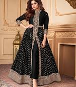 Black georgette semi stitched suit with embroidery & stone work