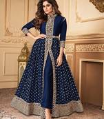 Navy georgette semi stitched suit with embroidery & stone work