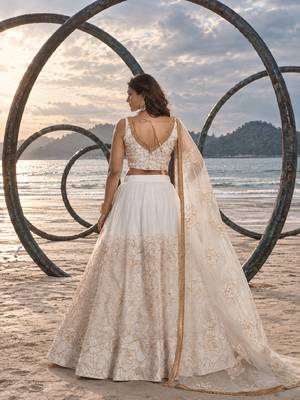 WHITE NET THREAD WITH ZARI AND SEQUIN WORK FESTIVE LEHENGA CHOLI 2