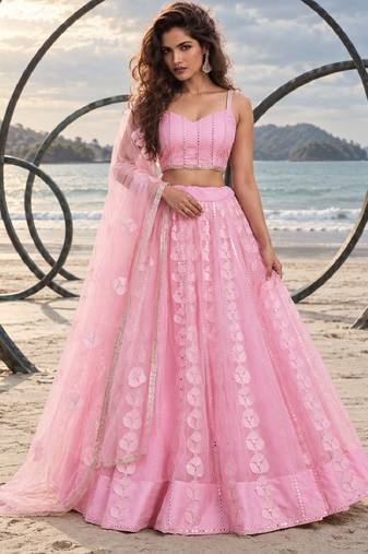 BABY PINK NET THREAD WITH ZARI AND SEQUIN WORK FESTIVE LEHENGA CHOLI