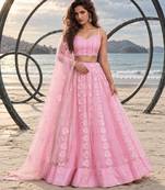 BABY PINK NET THREAD WITH ZARI AND SEQUIN WORK FESTIVE LEHENGA CHOLI