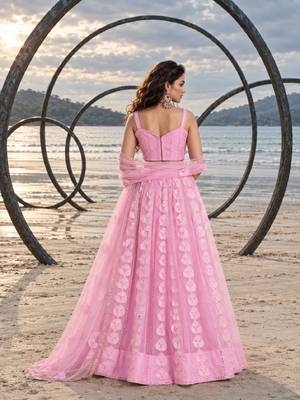 BABY PINK NET THREAD WITH ZARI AND SEQUIN WORK FESTIVE LEHENGA CHOLI 2