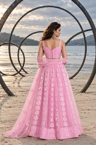 BABY PINK NET THREAD WITH ZARI AND SEQUIN WORK FESTIVE LEHENGA CHOLI