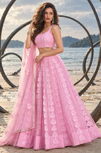 BABY PINK NET THREAD WITH ZARI AND SEQUIN WORK FESTIVE LEHENGA CHOLI