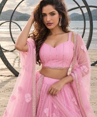 BABY PINK NET THREAD WITH ZARI AND SEQUIN WORK FESTIVE LEHENGA CHOLI 5