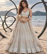 WHITE NET THREAD WITH ZARI AND SEQUIN WORK FESTIVE LEHENGA CHOLI