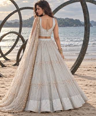 WHITE NET THREAD WITH ZARI AND SEQUIN WORK FESTIVE LEHENGA CHOLI 2