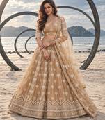 BEIGE NET THREAD WITH ZARI AND SEQUIN WORK FESTIVE LEHENGA CHOLI