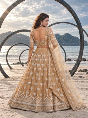BEIGE NET THREAD WITH ZARI AND SEQUIN WORK FESTIVE LEHENGA CHOLI 2
