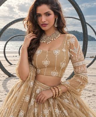 BEIGE NET THREAD WITH ZARI AND SEQUIN WORK FESTIVE LEHENGA CHOLI 5