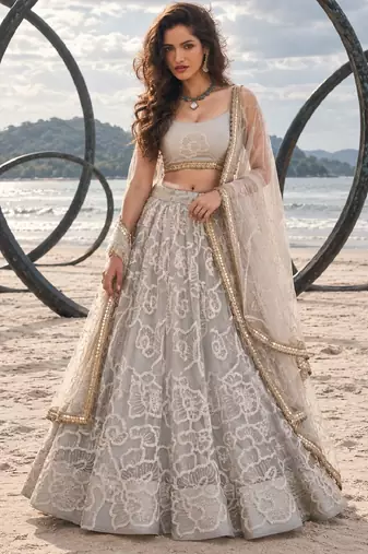 GREY BEATS EMBROIDERY WITH THREADAND SEQUIN WORK FESTIVE LEHENGA CHOLI