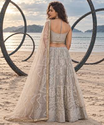 GREY BEATS EMBROIDERY WITH THREADAND SEQUIN WORK FESTIVE LEHENGA CHOLI 2