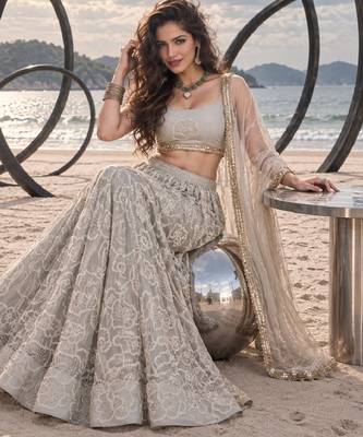 GREY BEATS EMBROIDERY WITH THREADAND SEQUIN WORK FESTIVE LEHENGA CHOLI 4