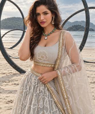 GREY BEATS EMBROIDERY WITH THREADAND SEQUIN WORK FESTIVE LEHENGA CHOLI 5