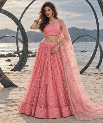 BABY PINK BEATS EMBROIDERY WITH THREADAND SEQUIN WORK FESTIVE LEHENGA CHOLI 1
