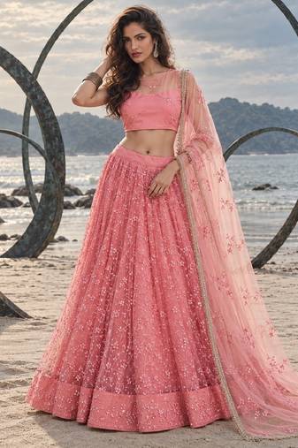BABY PINK BEATS EMBROIDERY WITH THREADAND SEQUIN WORK FESTIVE LEHENGA CHOLI