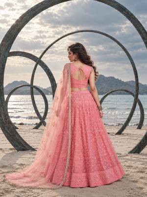 BABY PINK BEATS EMBROIDERY WITH THREADAND SEQUIN WORK FESTIVE LEHENGA CHOLI 2