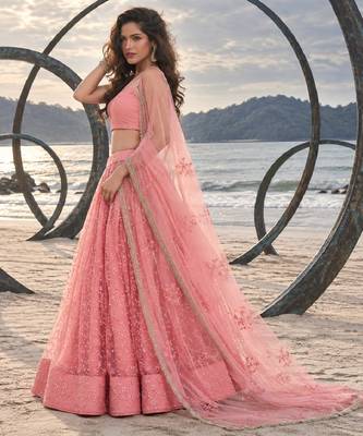 BABY PINK BEATS EMBROIDERY WITH THREADAND SEQUIN WORK FESTIVE LEHENGA CHOLI 3