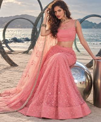 BABY PINK BEATS EMBROIDERY WITH THREADAND SEQUIN WORK FESTIVE LEHENGA CHOLI 4