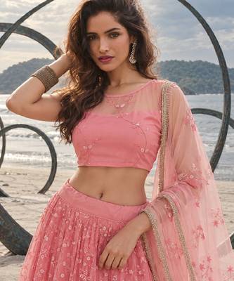 BABY PINK BEATS EMBROIDERY WITH THREADAND SEQUIN WORK FESTIVE LEHENGA CHOLI 5