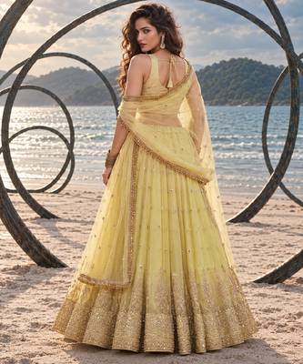YELLOW BEATS EMBROIDERY WITH THREADAND SEQUIN WORK FESTIVE LEHENGA CHOLI 2