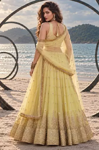 YELLOW BEATS EMBROIDERY WITH THREADAND SEQUIN WORK FESTIVE LEHENGA CHOLI