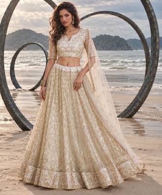 OFF WHITE BEATS EMBROIDERY WITH THREADAND SEQUIN WORK FESTIVE LEHENGA CHOLI 1