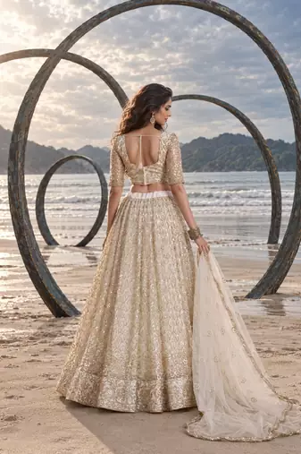 OFF WHITE BEATS EMBROIDERY WITH THREADAND SEQUIN WORK FESTIVE LEHENGA CHOLI