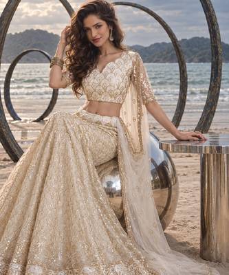 OFF WHITE BEATS EMBROIDERY WITH THREADAND SEQUIN WORK FESTIVE LEHENGA CHOLI 4