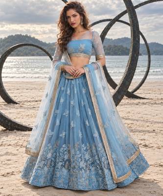 MINT BLUE BEATS EMBROIDERY WITH THREADAND SEQUIN WORK FESTIVE LEHENGA CHOLI 1