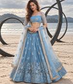 MINT BLUE BEATS EMBROIDERY WITH THREADAND SEQUIN WORK FESTIVE LEHENGA CHOLI