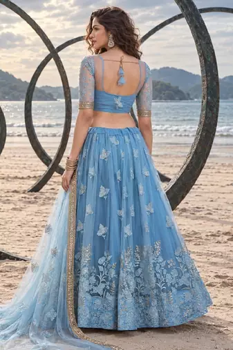 MINT BLUE BEATS EMBROIDERY WITH THREADAND SEQUIN WORK FESTIVE LEHENGA CHOLI