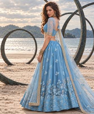 MINT BLUE BEATS EMBROIDERY WITH THREADAND SEQUIN WORK FESTIVE LEHENGA CHOLI 3