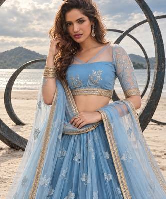 MINT BLUE BEATS EMBROIDERY WITH THREADAND SEQUIN WORK FESTIVE LEHENGA CHOLI 5