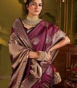 Maroon woven design silk blend designer kanjeevaram saree